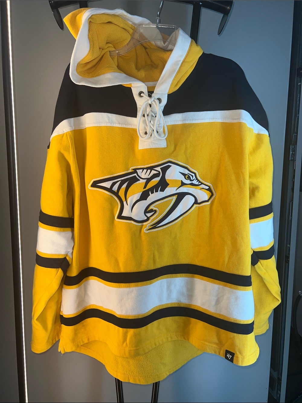 Yellow Lace-Up Crewneck Hockey Hoodie Johansen #47